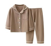 Girls Boys Pajamas Set Long Sleeve Solid Button Down Shirt Pants Toddler Kids Pjs Fall Winter Warm Sleepwear Children's Pajamas (Brown, 18-24 Months)