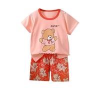 Girls Boys Pyjamas 2025 Floral Pajamas Set for Kids Summer Nightwear Sets Casual Tops Shirts Pants Soft Lounge Short Sleeve Sleepwear Unisex Kid Pink