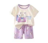 Girls Boys Pyjamas 2025 Floral Pajamas Set for Kids Summer Nightwear Sets Casual Tops Shirts Pants Soft Lounge Short Sleeve Sleepwear Unisex Kid Light Purple