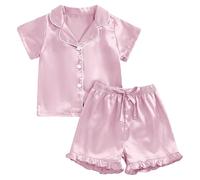 Girls Boys Pyjamas 2025 Kid's Silk 2 Piece Comfortable Elegant Cotton Sleepwear Short Sleeved Jammies for Sleeve 2-8 Years Pink
