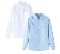 Girls Boys School Shirt Button Up Formal Shirts Plain Teens Blouse Tops Long Sleeve Lapel Kids Solid Color Preppy Clothes Aesthetic Tee (White, 7-8 Years)