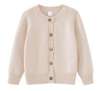 Girls Boys School Uniform Long Sleeve Cardigan, Kids Unisex Button up Crewneck Jumper, Plain Lightweight Sweater School Cardigans for Girls and Boys Age 1-10 Years Beige