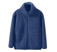 Girls Boys Sherpa Fleece Lined Jacket Kids Winter Thick Warm Polar Fleece Jacket with Pockets Full Zip Winter Outdoor Coat Teen Long Sleeved Solid Color Sweatshir Coat (Dark Blue, 5-6 Years)