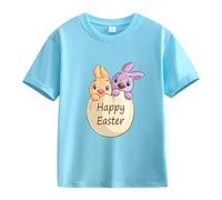 Girls' Boys' Short-Sleeve Tee Shirts Happy Easter Toddler Shirt Crewneck Graphic Tee Tops Kids Cute Bunny Outfits Girl Clothes Summer (Sky Blue, 4-5 Years)