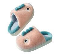 Girls Boys Slippers Kids Open Back Mules Slip On House Shoes Cute Cartoon Animals Slippers Winter Warm Plush Anti-Slip Memory Foam Bedroom Children Home Shoes Size 13.5 D1_Dino_Pink