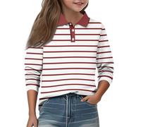 Girls’ & Boys’ Striped Rugby Shirt, Kids’ Long Sleeve Collared Top with Lapel V-Neck, Oversized Loose-Fit Pullover Sweatshirt for Daily Casual Wear