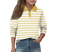 Girls’ & Boys’ Striped Rugby Shirt, Kids’ Long Sleeve Collared Top with Lapel V-Neck, Oversized Loose-Fit Pullover Sweatshirt for Daily Casual Wear