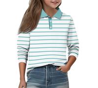 Girls’ & Boys’ Striped Rugby Shirt, Kids’ Long Sleeve Collared Top with Lapel V-Neck, Oversized Loose-Fit Pullover Sweatshirt for Daily Casual Wear