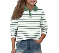Girls’ & Boys’ Striped Rugby Shirt, Kids’ Long Sleeve Collared Top with Lapel V-Neck, Oversized Loose-Fit Pullover Sweatshirt for Daily Casual Wear