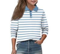 Girls’ & Boys’ Striped Rugby Shirt, Kids’ Long Sleeve Collared Top with Lapel V-Neck, Oversized Loose-Fit Pullover Sweatshirt for Daily Casual Wear