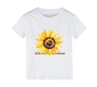Girls Boys Toddler Sunflower Tee Summer Cotton Short Sleeve Top | Live in The Sunshine Print Crew Neck Casual Shirt Kids Clothes (White, 2-4 Years)
