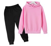 Girls Boys Tracksuit 2 Piece Athletic Sweatsuits Sets Hooded Sweatshirt Jogger Sweatpants Fleece Clothing for Kids Girls Boys Solid Color Casual Clothes Set (Pink, 4-5 Years)