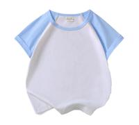 Girls Boys Tshirt Raglan Shirt Baseball Tee T Shirt Short Solid Color Shirts (Light Blue, 9-10 Years)