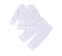 Girls Boys Velvet Pyjama Set 2 Pieces Kids Teens Warm Lounge Wear Button Down Sleepwear Plain Christmas Halloween Pjs Nightwear Long Sleeve Lapel Collar Shirt Top Trousers (White-1, 12-18 Months)