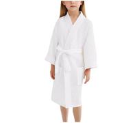Girls Boys Waffle Robe - Kids Dressing Gown, Long Sleeve V Neck Kimono Bathrobe, Pockets, Belt, Soft Lightweight Quick Dry Housecoat, Sleepwear Nightgown, Loungewear, Solid Color Pjs, Towel 6-13 Years