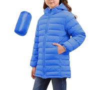 Girls Boys Winter Coat - Kids Lightweight Packable Hooded Puffer Jacket,Windproof Longline Padded Down Coats,Warm Softshell Quilted Jackets Snow Outwear (UK, Age, 6 Years, 8 Years, Regular, Blue)