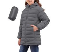 Girls Boys Winter Coat - Kids Lightweight Packable Hooded Puffer Jacket,Windproof Longline Padded Down Coats,Warm Softshell Quilted Jackets Snow Outwear (UK, Age, 6 Years, 8 Years, Regular, Gray)