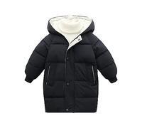 Girls Boys Winter Long Puffer Coat Thicken Hooded Down Coats Windproof Toddler Baby Full Zip Packable Padded Parka Jackets Bodywarmer Peacoat Snow Outerwear for Kids (Black, 3-4 Years)