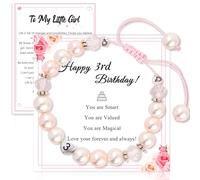 Girls Bracelets as 3rd-12th Year Old Birthday Gifts for Girls,Beaded Bracelets Teenage Girls Birthday Presents,Adjustable Pink Pearl Bracelet as Birthdays Girl for Daughter Granddaughter Niece Girl