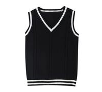 Girls' British Style V Neck Knit Sweater Vest Schoolwear Sleeveless Pullover Big and Tall Mens Sweater Vest Black