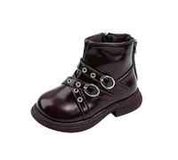 Girls Buckle Strap Ankle High Boots Faux Leather School Shoes 4-10 Years | Round Toe Side Zipper Shorts Boots Non Slip Soft Sole Footwear School Walking Hiking Camping Holiday Party Outdoor Streetwear