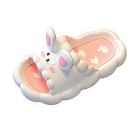 Girls Bunny Cloud Slides Tween Cute Non-Slip Open Toe Shower Slippers Soft Rubber Sole Summer Beach Pool Sandals Happy Easter Lightweight Outdoor Shoes (White, 15 Big Kids)