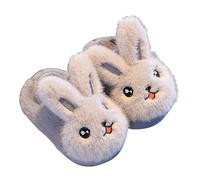 Girls Bunny Plush Slippers Kids Winter Fluffy House Shoes Toddler Cute Animals Warm Ankle Slippers Cartoon Fuzzy Indoor Outdoor Kawaii Shoes for Little Girl (Grey, 6 Infant)