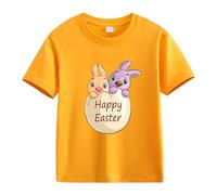 Girls Bunny Short Sleeve Graphic T Shirt Happy Easter Shirt Kids Easter Outfits Boys Crewneck Tee Summer Tops Summer Clothes for Toddler Boys (Yellow, 8-9 Years)