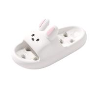 Girls Bunny Slippers Indoor Outdoor Summer Soft Adorable, Cozy Lightweight Breathable Quick-Dry Home Wear for Kids, School Leisure Activity Furry Comfort Footwear #D White
