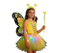 Girls Butterfly Fairy Costume - Illuminated Tulle Tutu Dress, Lighted Wings Accessory Kit, Pretend Outfit | Enchanting Performance Wear For Children Birthday Events Holiday Shows School Plays