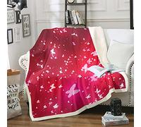 Girls Butterfly Fleece Throw Blanket Flying White Butterflies Sherpa Blanketfor Kids Women Teens Red Galaxy Plush Blanket Glitter Outer Space for Sofa Bed,Double 60x79 Inch