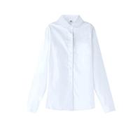 Girls Button Down Shirt Pet Pan Collar School Shirt Long Sleeve Shirts Solid Formal niform Collared Shirts Plain V-Neck Blouse (White, 9-10 Years)
