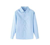 Girls Button Down Shirt Pet Pan Collar School Shirt Long Sleeve Shirts Solid Formal niform Collared Shirts Plain V-Neck Blouse (Blue, 4-5 Years)