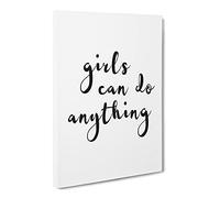 Girls Can Do Anything Typography Quote Canvas Print | Gallery Wrapped 30mm Frame Wall Art | 20x14 inches | Ready to Hang | Modern Typography Picture | Living Room Bedroom Lounge Office