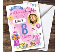 Girl's Candy Milkshake Photo Great Granddaughter 8th Birthday Personalised Card - Personalised Birthday Card For 8th Birthday, Custom Birthday Card