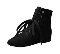 Girls Canvas Ballet Dance Shoes Kids Split Sole Lace up Jazz Shoes Gymnastics Dancing Flat Slippers Trainers (Black, 11.5 Little Child)