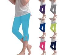 Girls Capri Trousers Stretchy High Waisted Yoga Dance Pants Plain Lightweight Kids Summer 3/4 Leggings Elegant Skinny Solid Color Cotton
