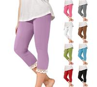 Girls Capris Leggings Workout Athletic Yoga Cropped Skinny Trousers Lace Bottoms Stretchy Dance High Waist Tights Sweatpants School Trim Slim Lightweight Jogger Trousers (White, 10-11 Years)