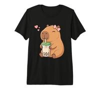Girls Capybara Pink Coquette Bow Capybara Bubble Boba Tea Premium T-Shirt