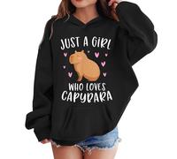 Girls Capybara Print Hooded Pullover Sweatshirt Long Sleeve Pocketed Top for Big Kids Fall Winter Wear Boys Clothing Green Hoodie Gifts 12 Year Olds Black Jumper 3 Old Girl Clothes