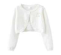 Girls Cardigan Kids Long Sleeve Cropped Ruffled Bolero Toddler Bow One-Button Indoor School Knitted Shrug Babys Cotton Lightweight Jacket for Party Dresses,Wedding,Dance Prom (White, 11-12 Years)