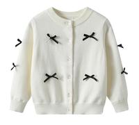 Girls' Cardigans Knitted Long Sleeve Sweater Cute School Jumper Button Down Cotton Knitted Cardigans Bow-Tie Knitwear Tops Chunky Warm Lightweight Cardigans Coat Casual Fall Clothes Age 2-3 Years