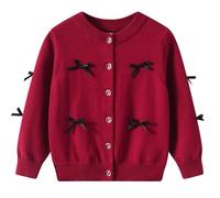 Girls' Cardigans Knitted Long Sleeve Sweater Cute School Jumper Button Down Cotton Knitted Cardigans Bow-Tie Knitwear Tops Chunky Warm Lightweight Cardigans Coat Casual Fall Clothes Age 9-10 Years