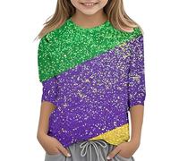 Girls Carnival Print Loose Fit Casual Tee with Three Quarter Sleeves for Playful Everyday Comfort Cardigan Jumper Kids Age 11 3 Year Old Boy Clothes White Crop Top Girl