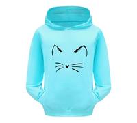 Girls Cartoon Print Hoodie Pullover Long Sleeve Warm Cosy Sweatshirt Jumper Top for Toddler School Everyday Play Cute Fun Outfit(Blue, 9-10 Years)