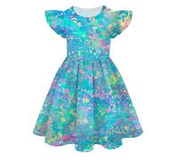 Girls Casual Dresses Summer Ruffle Sleeveless A-Line 3D Bling Printed Rainbow Party Dress Princess Costumes for Girls Elegant O-Neck Sundress Summer Beach Swing Birthday Party School Daily