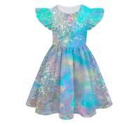 Girls Casual Dresses Summer Ruffle Sleeveless A-Line 3D Bling Printed Rainbow Party Dress Princess Costumes for Girls Elegant O-Neck Sundress Summer Beach Swing Birthday Party School Daily