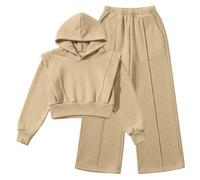 Girls Casual Hooded Sweatshirt and Straight Leg Pants Outfit for Spring Comfortable Two Piece Loungewear Girls Outfits 2 Piece Brown