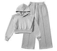 Girls Casual Hooded Sweatshirt and Straight Leg Pants Outfit for Spring Comfortable Two Piece Loungewear Girls Outfits 2 Piece Grey