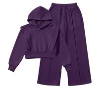 Girls Casual Hooded Sweatshirt and Straight Leg Pants Outfit for Spring Comfortable Two Piece Loungewear Girls Outfits 2 Piece Purple